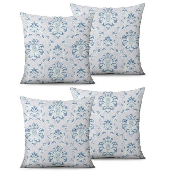 Set Of 2 Blue Grey Baroque Pillow Covers 20x20 Inch Linen Decorative Square Throw Pillow Covers for Living Room Sofa Couch Decoration