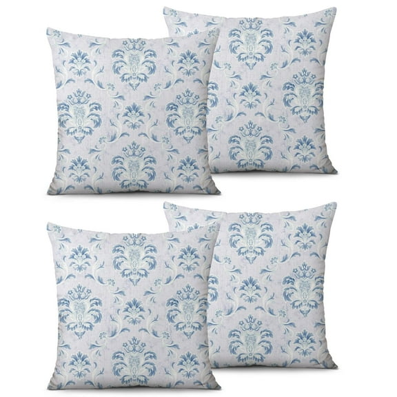 Set Of 2 Blue Grey Baroque Pillow Covers 20x20 Inch Linen Decorative Square Throw Pillow Covers for Living Room Sofa Couch Decoration