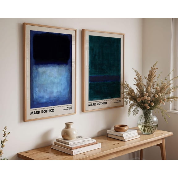 Set Of 2 Blue Rothko Wall Art Prints, Mark, Aesthetic, Mid Century Modern, Museum Exhibition, Modern Living Room And Office Decor