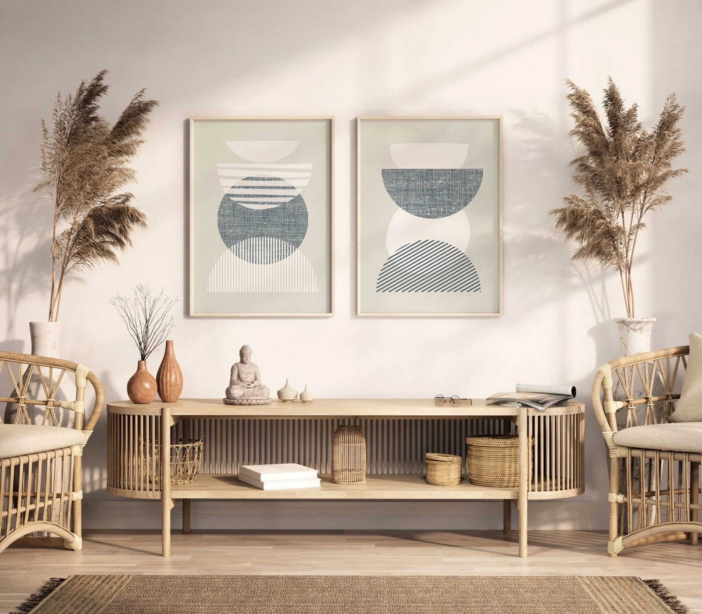 Set Of 2 Boho Abstract Wall Art Prints, Beach, Coastal Mid Century ...