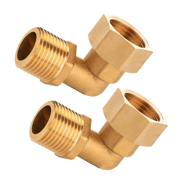 Set Of 2 Brass 90 Degree Pipe Elbows 0.5 Inch Movable Screw Connection Quick Installation for Household Water Supply
