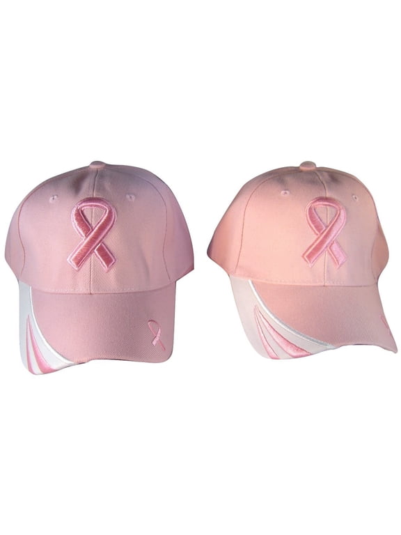Set Of 2 Breast Cancer Awareness Pink Ribbon Baseball Caps Hats Pink