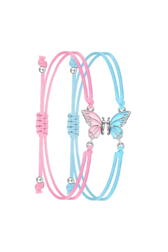 Set Of 2 Butterfly Matching Friendship Bracelets Braided Rope Handchain Fashionable Accessories for Couples and Girls