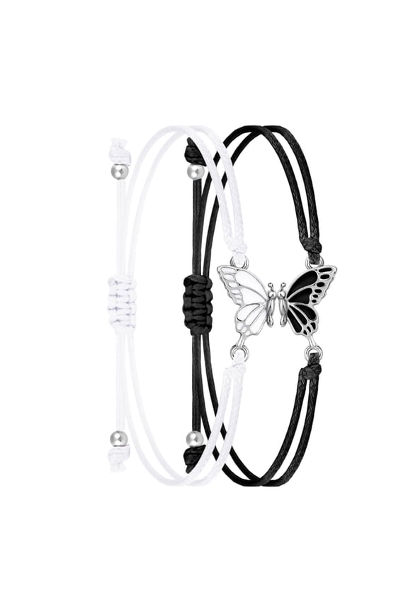 Set Of 2 Butterfly Matching Friendship Bracelets Braided Rope Handchain Fashionable Accessories for Couples and