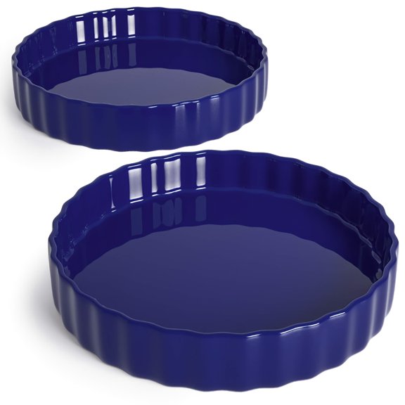 Set Of 2 Ceramic Quiche Tart Pans, 9.5 Inch Fluted Pie Dishes for Quiche Lorraine And Chicken Pot Pie