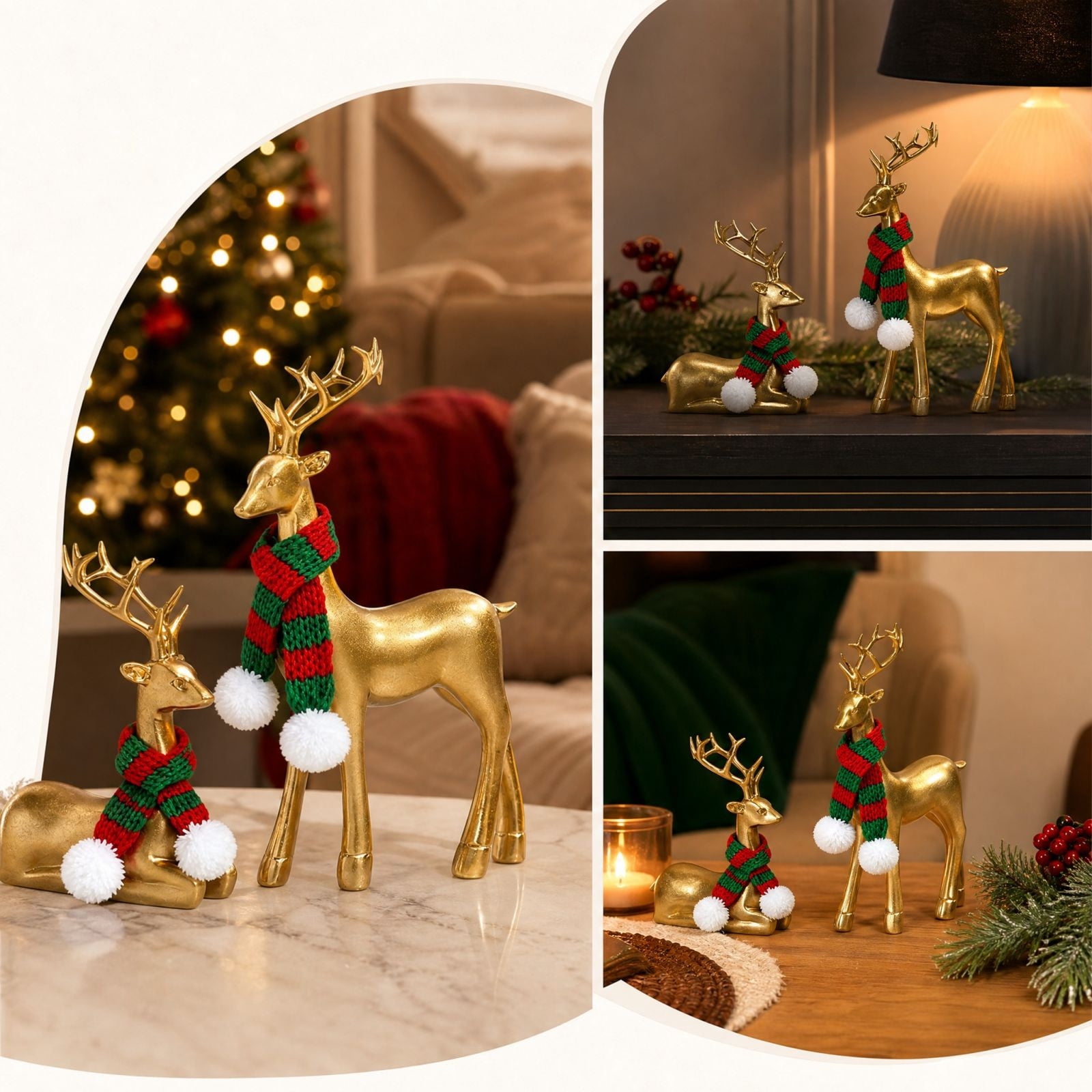 Set Of 2 Christmas Deer Holiday Tabletop Decor Xmas Ornaments For Fireplace Shelf Mantel Home Decoration Christmas Gifts