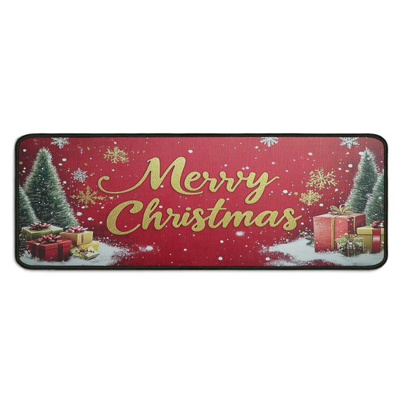 Set Of 2 Christmas Kitchen Rugs Farmhouse Holiday New Year Kitchen Floor Mat Absobent Kitchen Rugs and Matsfor Outdoor Bedroom (47x17+30x17 Inches)