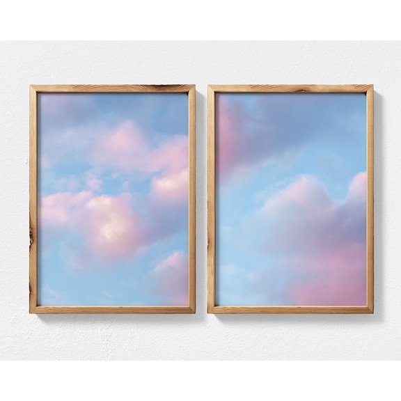 Set Of 2 Clouds Nursery Wall Art Prints, Natural, Nursery And Gallery Wall Decor