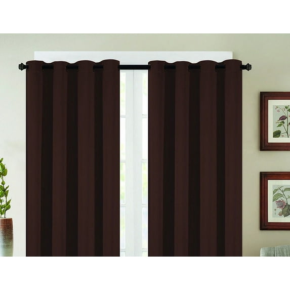 Set Of 2 Coco Blackout Grommet Top Curtain Panels, Energy Saving, Blocks Noise, Coffee Brown