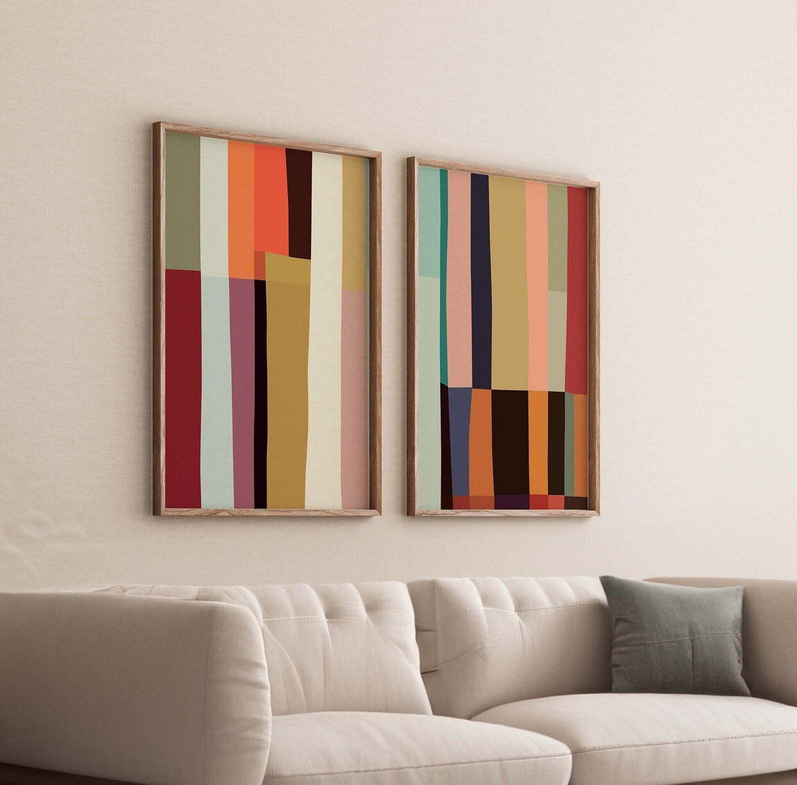 Set Of 2 Color Block Wall Art Prints, Modern Abstract In Bold Tones ...