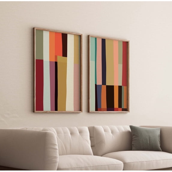 Set Of 2 Color Block Wall Art Prints, Modern Abstract In Bold Tones ...