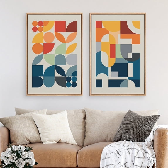 Set Of 2 Colorful Geometric Color Blocks Abstract Mid Century Modern ...