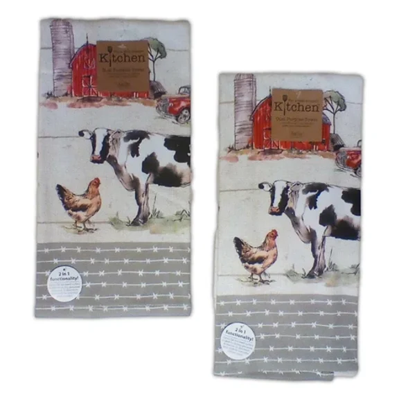 Set Of 2 Country Life Farm Living Terry Kitchen Towels By Kay Dee Designs