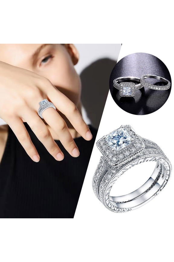 Set Of 2 Couples Cut Fashion Rings Women Engagement Wedding Jewelry Accessories,5.95 cm,Silver