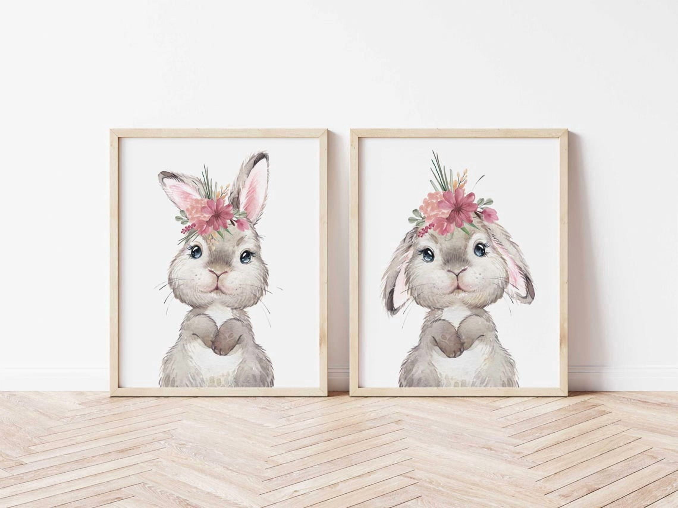 Set Of 2 Cute Bunny Rabbit Nursery Wall Art Prints, Forest Animal ...