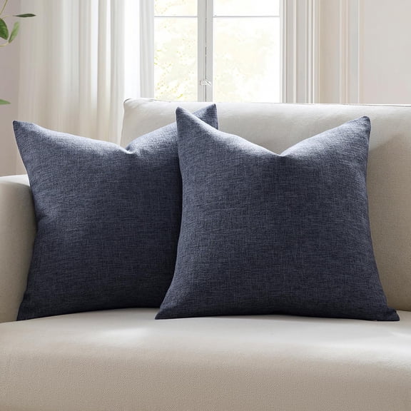 Set Of 2 Deep Indigo Blue Throw Pillow Covers 18x18 Linen Blend Decorative For Couch Sofa Bed Beach House Home Decor