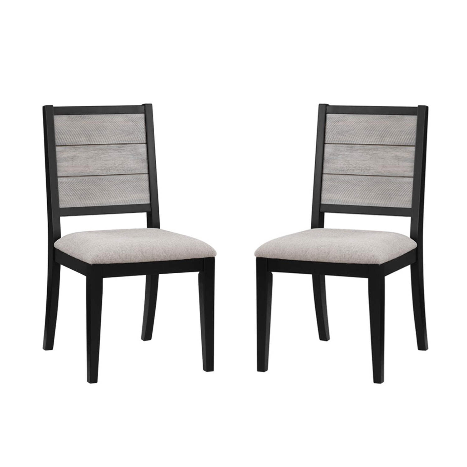 Set Of 2 Dining Chairs With Upholstered Seat, Grey And Black Solid Black Grey Dining Room ...