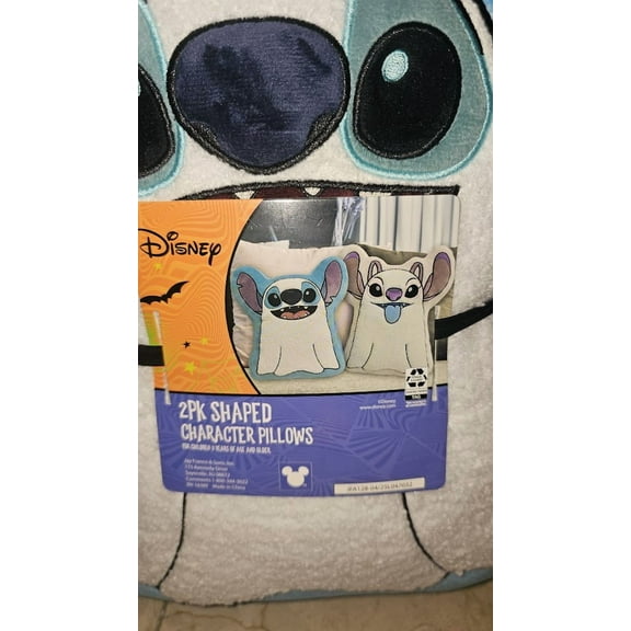 Set Of 2 Disney Halloween Stitch & Angel Ghost Decorative Sherpa Pillows NEW