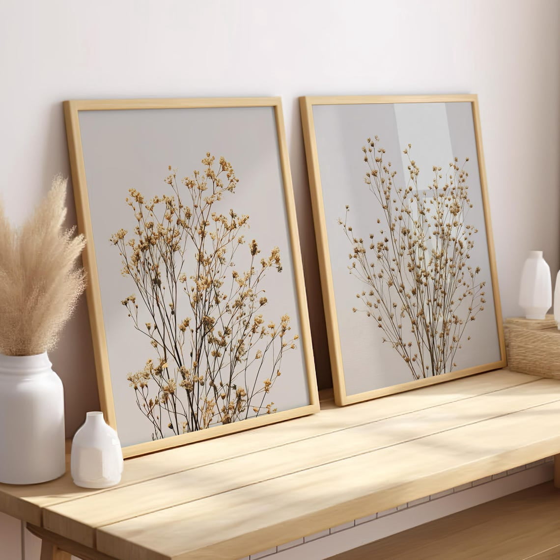 Set Of 2 Dried Wildflowers Botanical Wall Art Prints, Minimalist ...