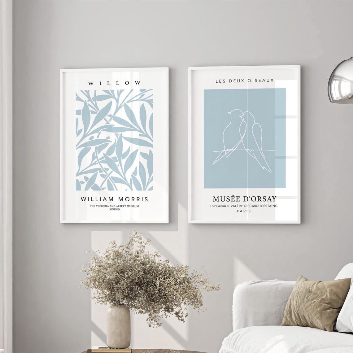 Set Of 2 Duck Egg Blue And White Mid Century Modern Wall Art Prints ...