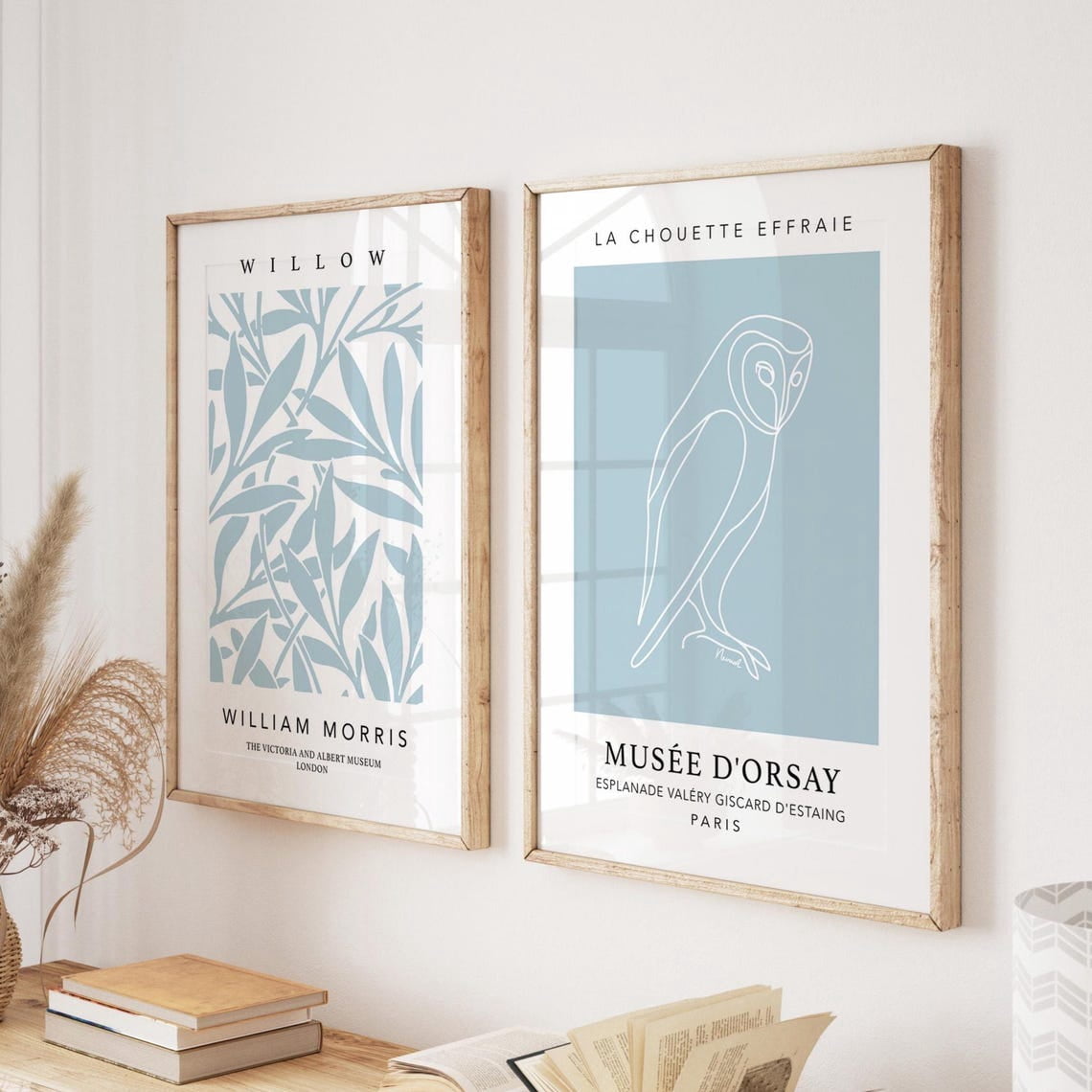 Set Of 2 Duck Egg Blue And White Mid Century Modern Wall Art Prints ...
