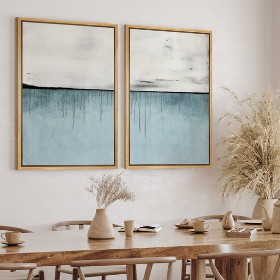 Set Of 2 Dustin Way Blue Pastel Paint Abstract Landscape Modern ...
