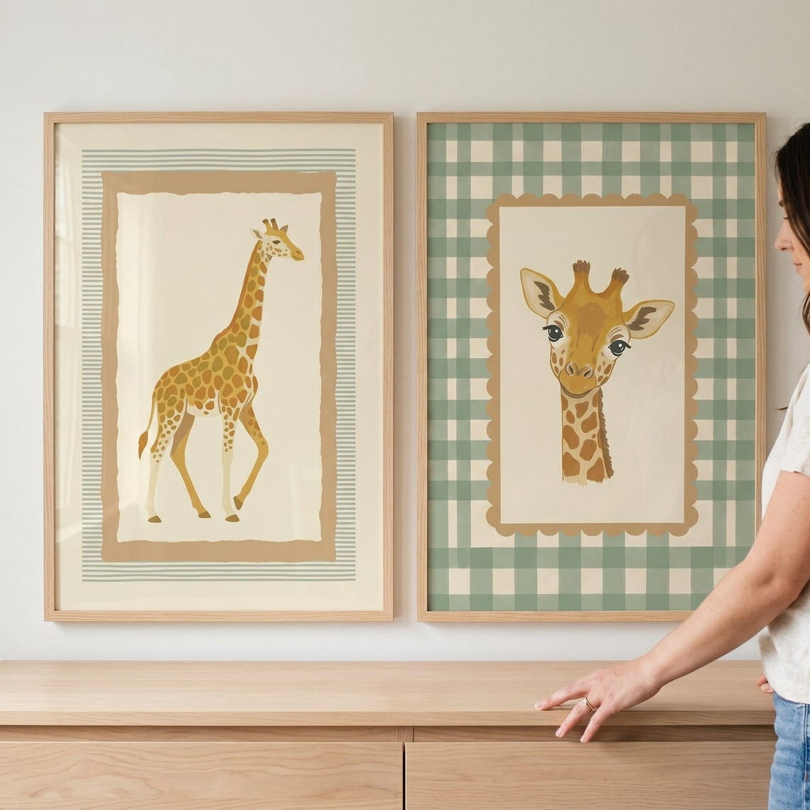 Set Of 2 Earthy Folk Giraffe Nursery Wall Art Prints, Boho Safari ...