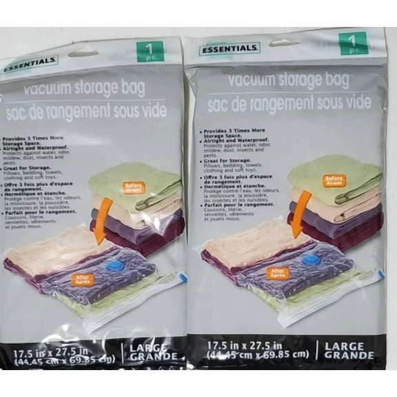 Set Of 2 Essentials Vacuum Storage Bags - Large 17.5 X 27.5 In Sealed Bag