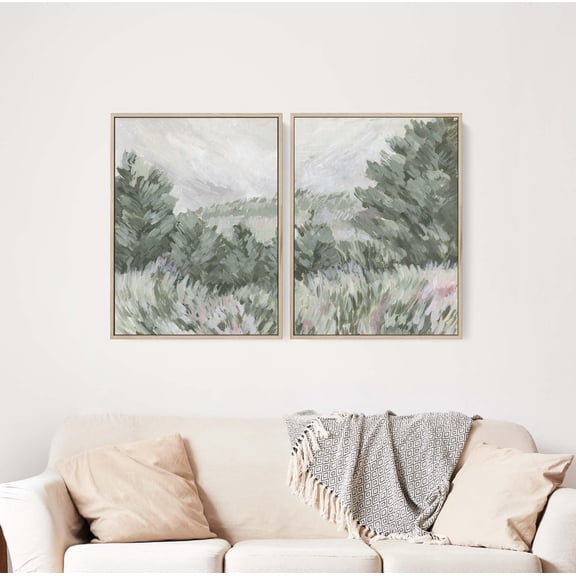 Set Of 2 Farmhouse Landscape Diptych Wall Art Prints, Countryside Views, Living Room And Gallery Wall Decor