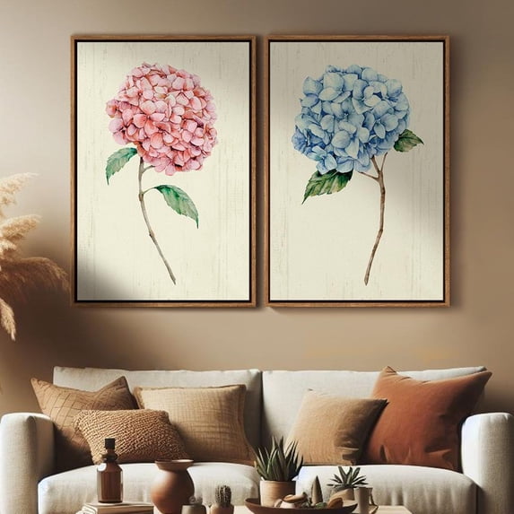 Set Of 2 Floral Botanical Pink Blue Hydrangea Flower Wall Art Prints ...