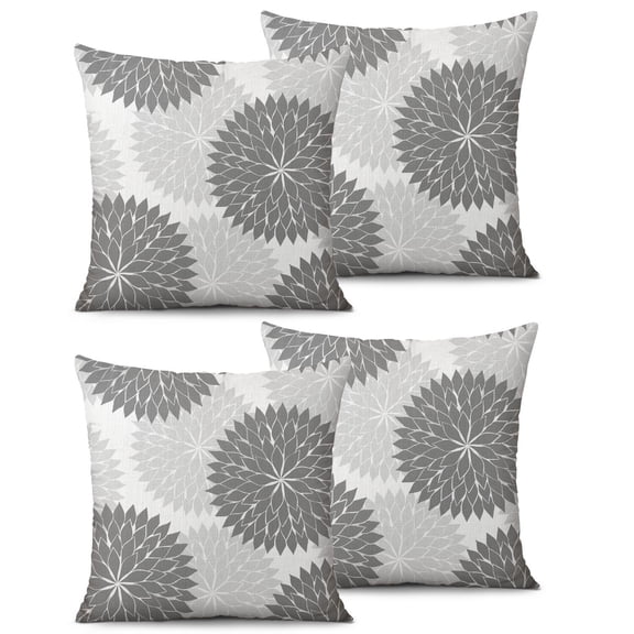 Set Of 2 Floral Burst Style Pillow Covers 16x16 Inch Linen Decorative Square Throw Pillow Covers for Living Room Sofa Couch Decoration