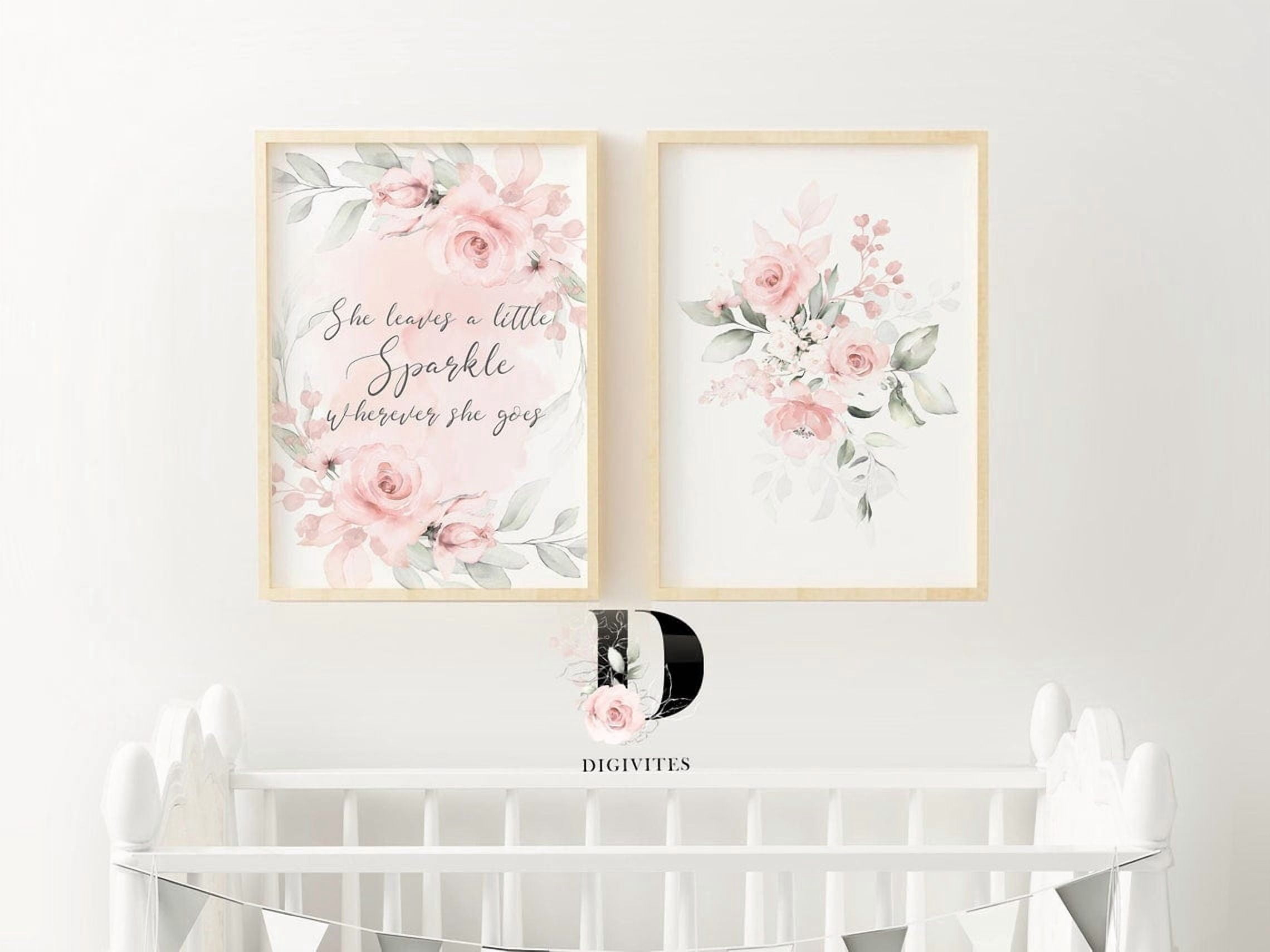 Set Of 2 Floral Nursery Wall Art Prints, Blush Pink Roses, Girl, She ...