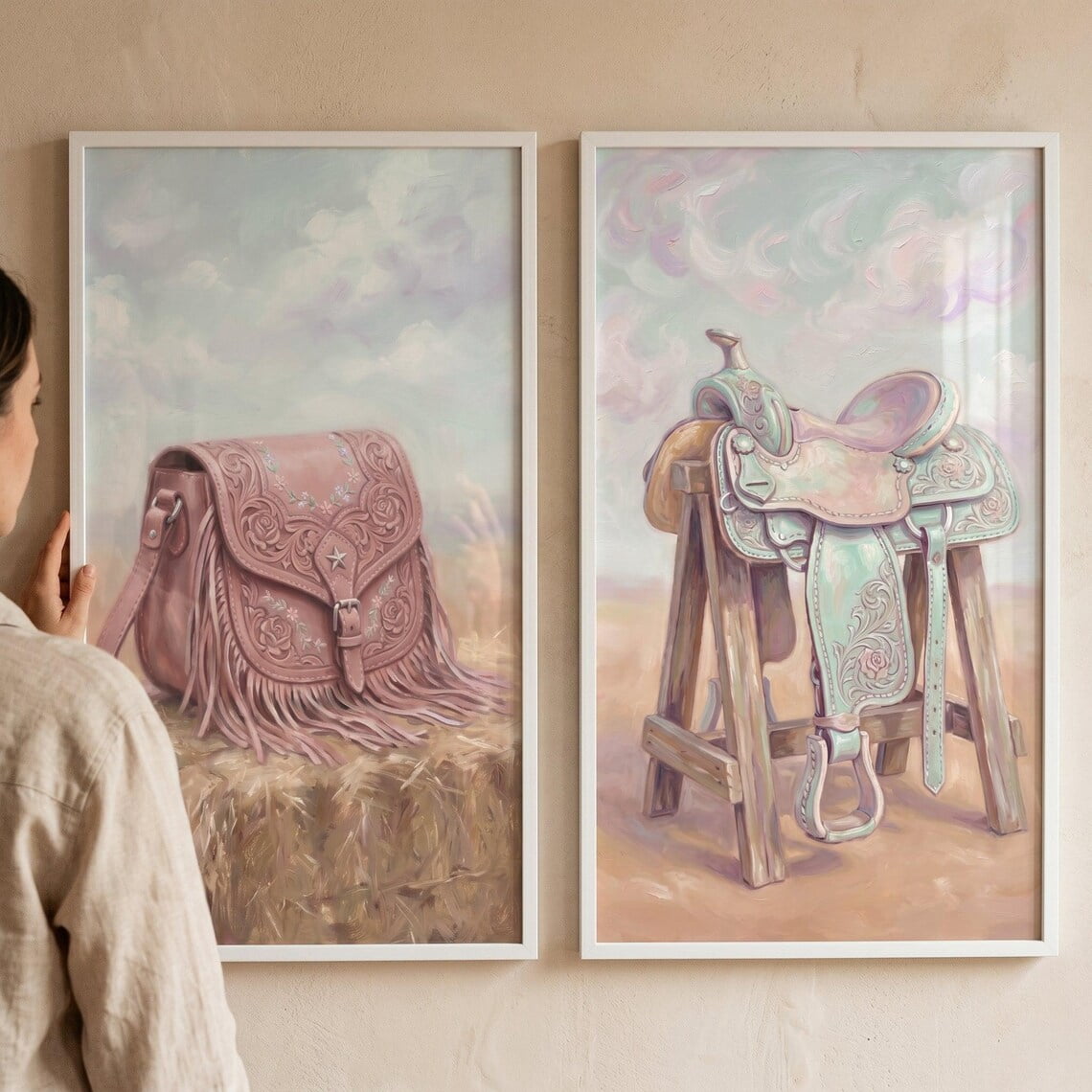 Set Of 2 Floral Pastel Western Nursery Wall Art Prints, Cowgirl, Pink ...