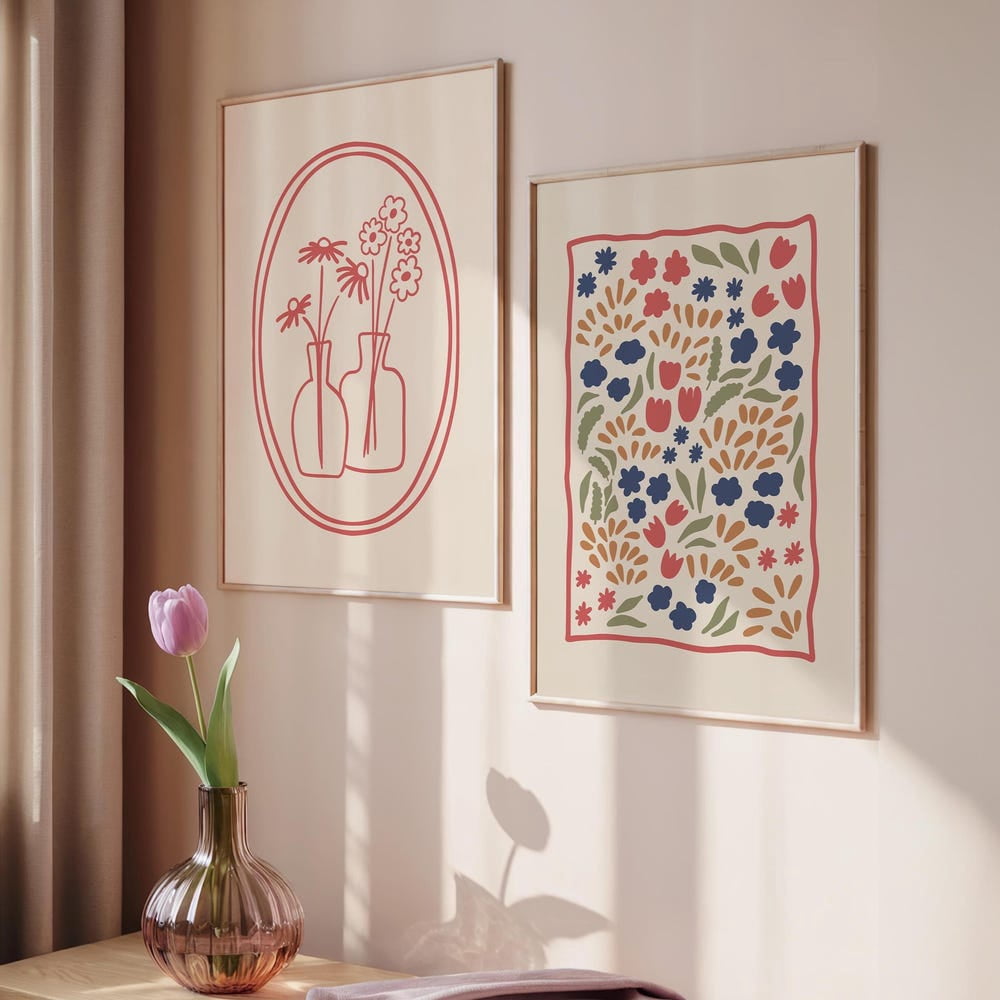 Set Of 2 Floral Typography Set Of 2 Boho Muted Colours Poster - Walmart.com