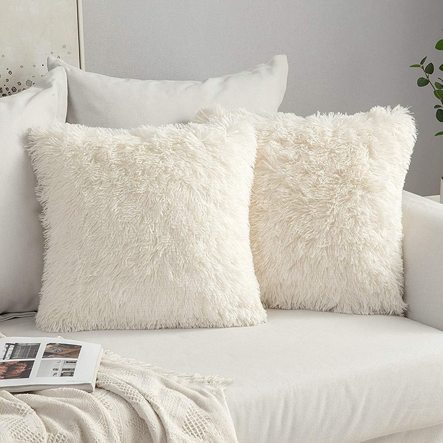 Peshtemania Golden White Fluffy Pillows (2packs 20x20) Cute Faux Fur  Pillow Case Decorative for Couch Sofa Fuzzy Throw Pillows Covers for  Bedroom