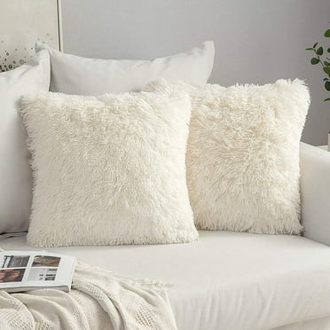 Set Of 2 Fluffy Fur Cushion Soft Artificial Fur Throw Pillowcase Fluffy Fur Fur Pillow Decorative Throw Pillow Cushion Case For Sofa Bedroom 43x43 Cm