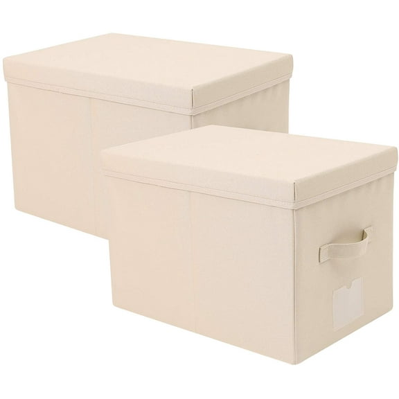 Set Of 2 Folding Storage Boxes With Rigid Lid For A3 Documents And A4 Paper Beige