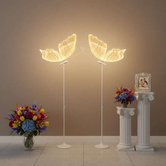 Set Of 2 Freestanding 110V Wedding Creative Butterfly Shape LED Floor Lamps Kit