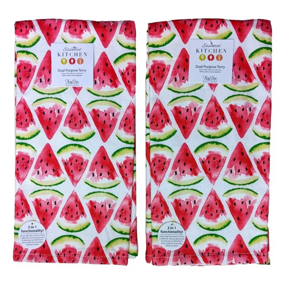 Set Of 2 Fruit Market Watermelon Slices Terry Kitchen Towels By Kay Dee Designs