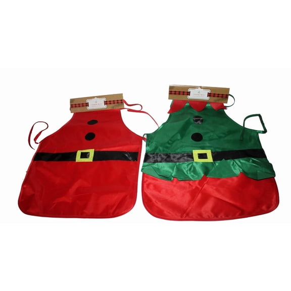Set Of 2, Fun Christmas Kids Aprons, Santa And Elf, 20.4" X 15", Holiday Baking!