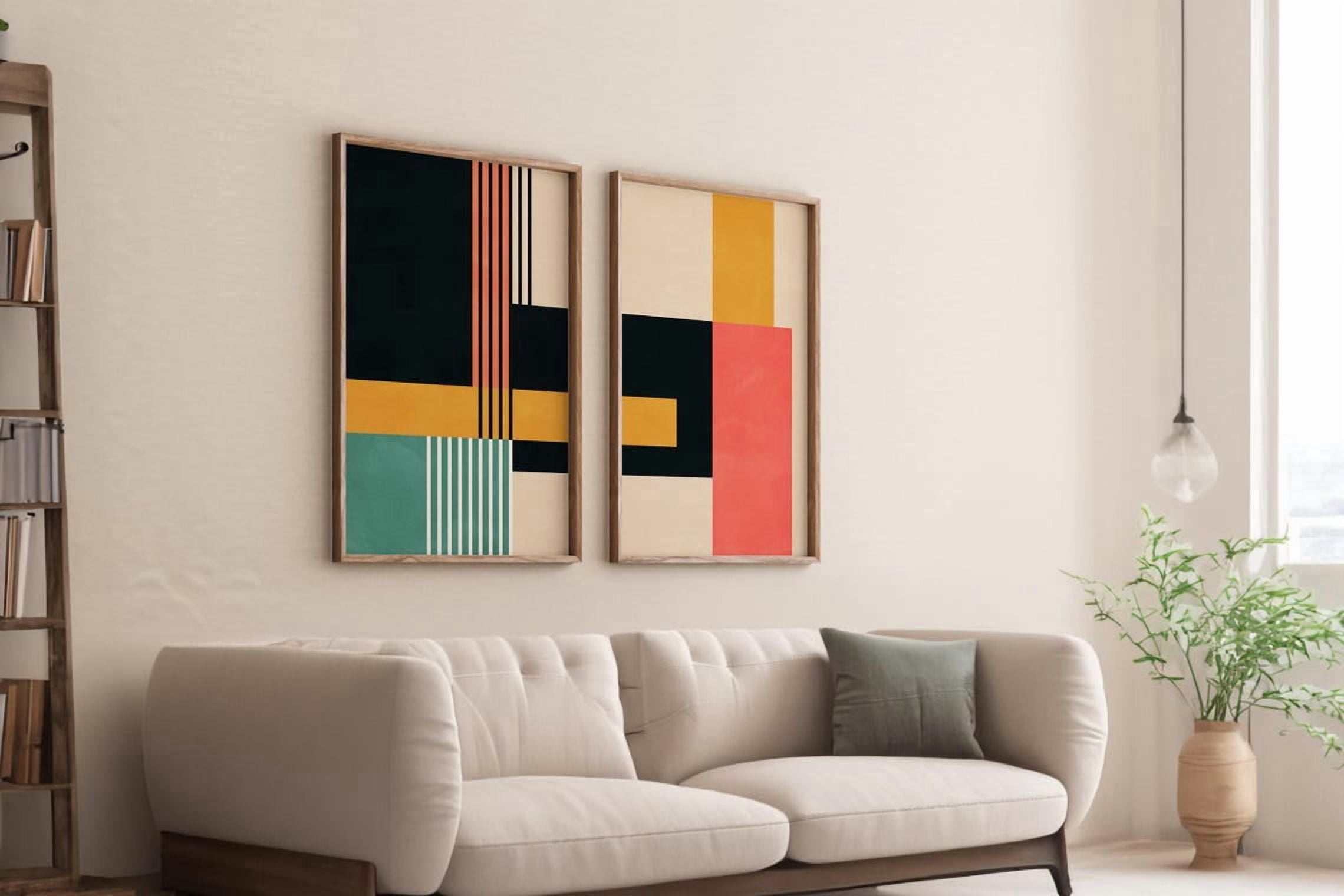 Set Of 2 Geometric Abstract Wall Art Prints, Modern Living Room And ...