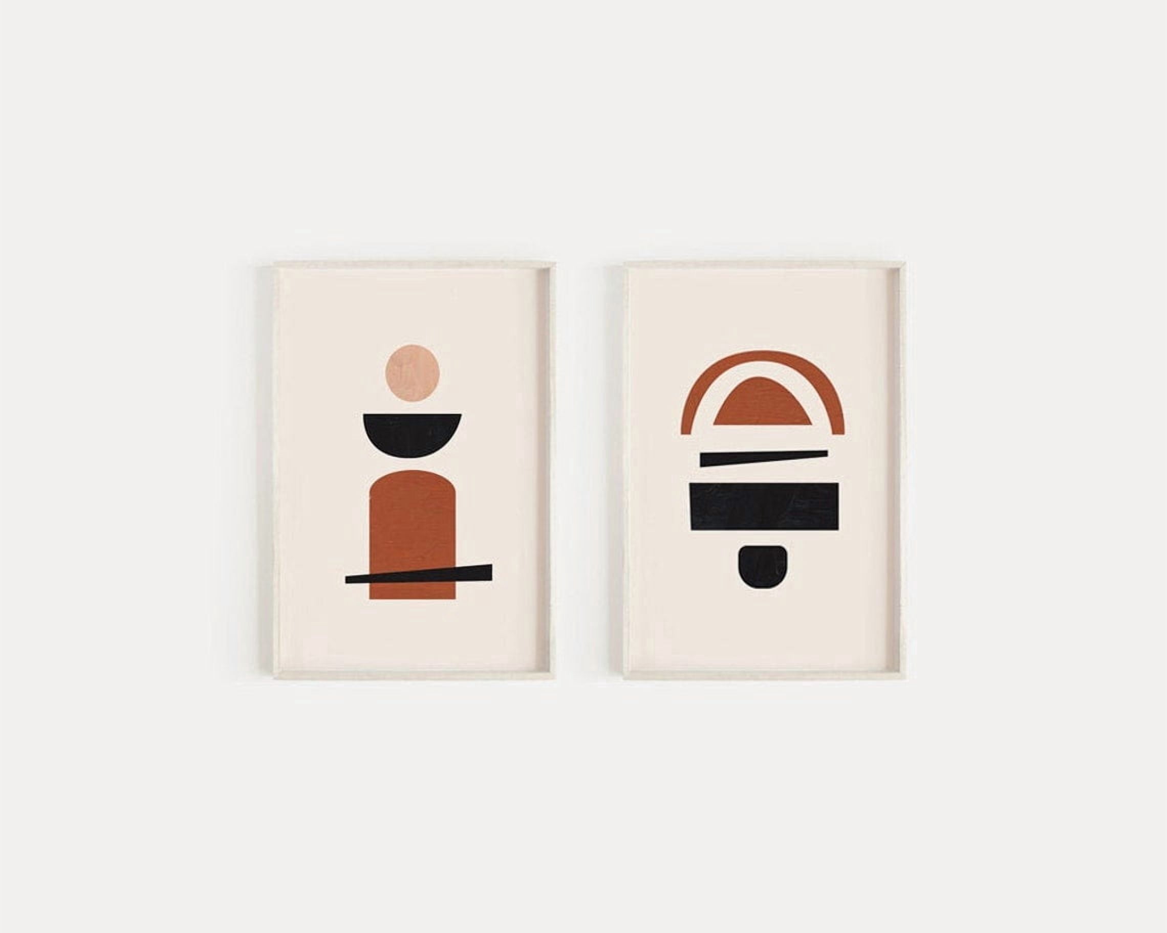 Set Of 2 Geometric Shapes Burnt Orange Abstract Terracotta Mid Century ...