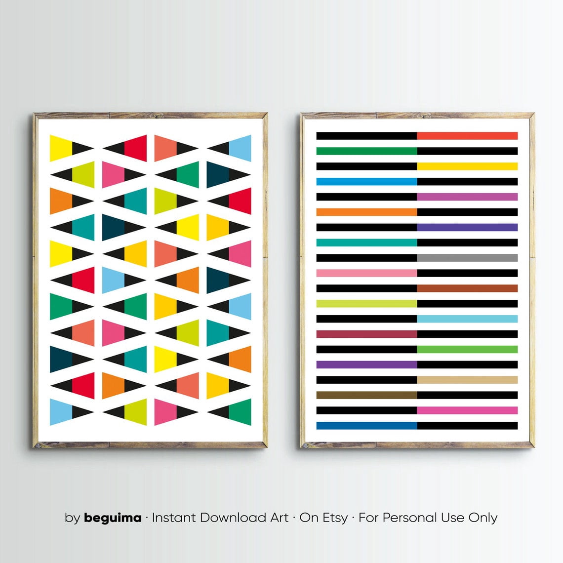 Set Of 2 Geometric Wall Art Prints, Abstract Mid Century, Colorful ...