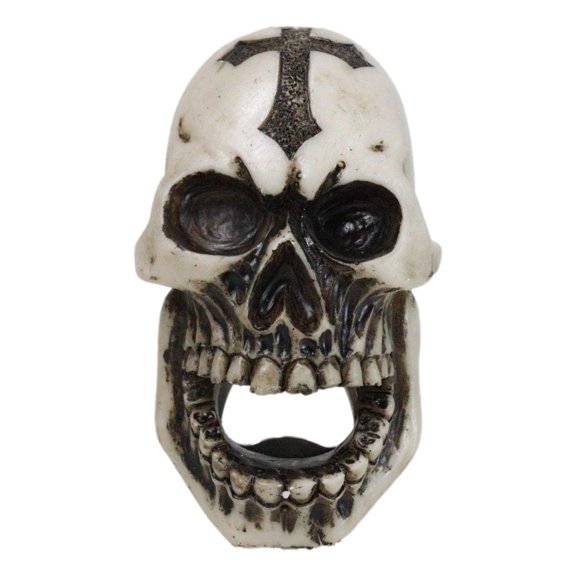 Set Of 2 Gothic Graveyard Evil Grinning Skull With Goth Cross Hand Bottle Opener