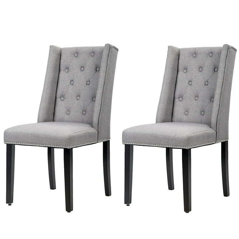 Set Of 2 Grey Elegant Dining Side Chairs Button Tufted Fabric W