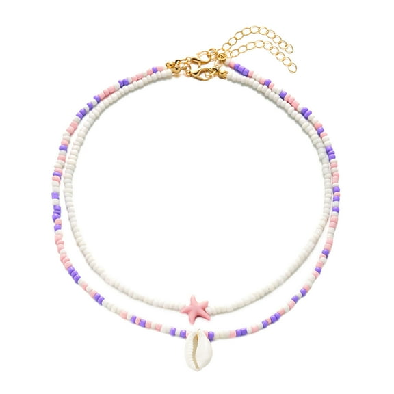 Set Of 2 Handmade Bohemian Double Layered Starfishes Shell Bead Necklaces Ideal For Nature Lovers And Music Festival Goe