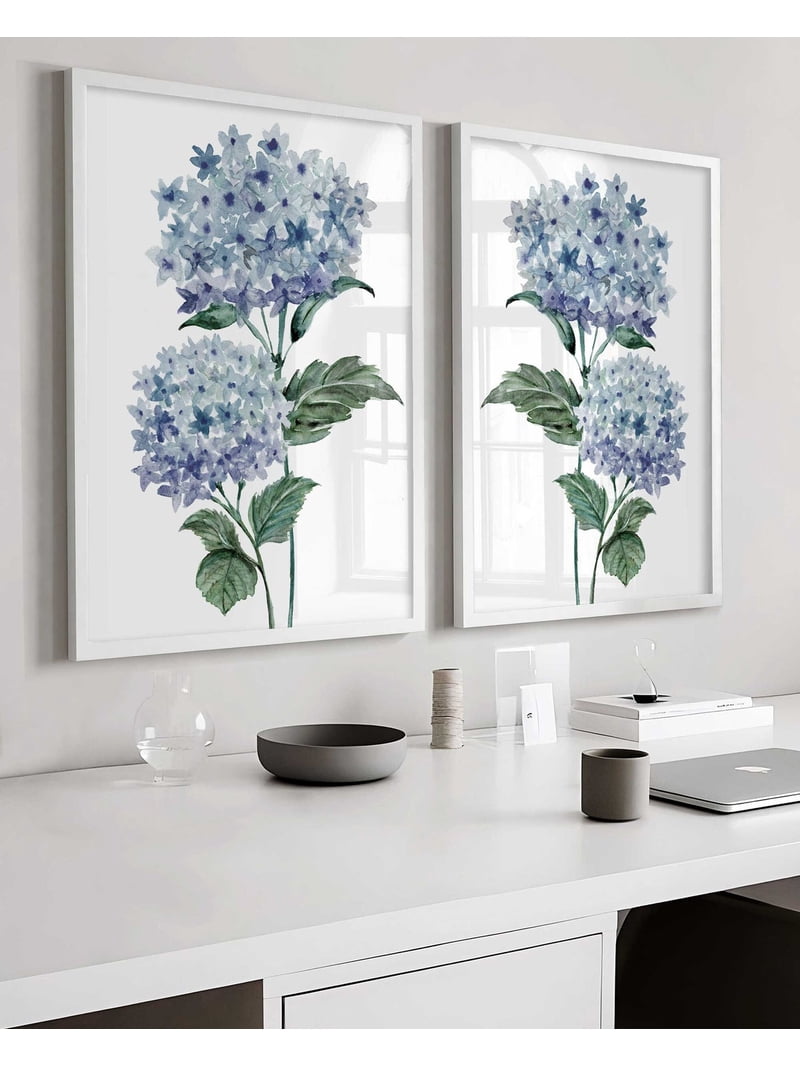 Set Of 2 Hydrangea Blue Flower Botanical Floral Wall Art Prints ...