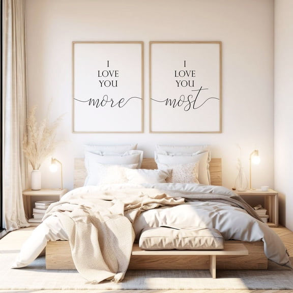 Set Of 2 I Love You More Most Wall Art Prints, Quote, Couples, Above Bed, Over, Bedroom And Gallery Wall Decor
