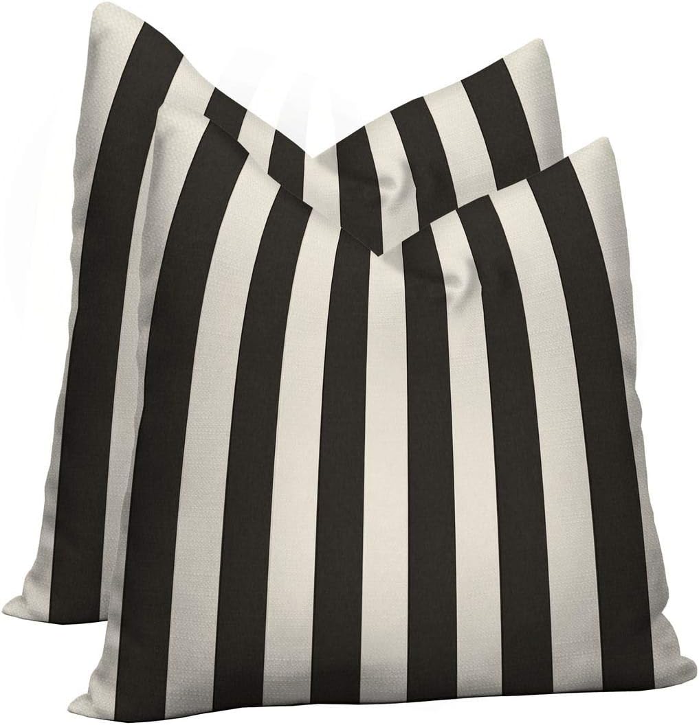  Set Of 2 Indoor/Outdoor Karate Chop Throw Toss Pillow Made With Weather Resistant Black White