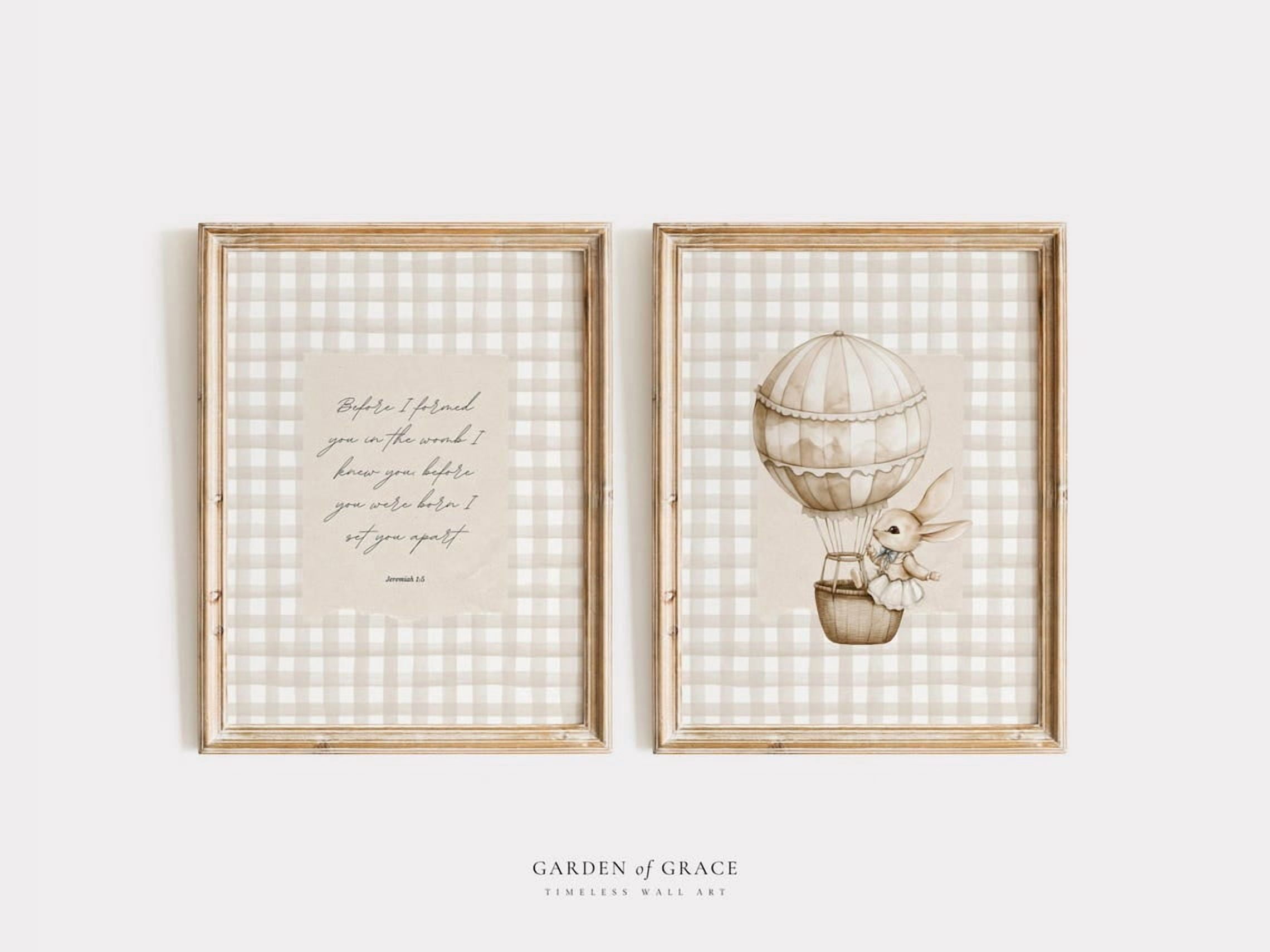 Simple Rabbit Balloon Set Of 2 Jeremiah 1:5 Wall Art Prints, Vintage Scripture, Bible Verse ...